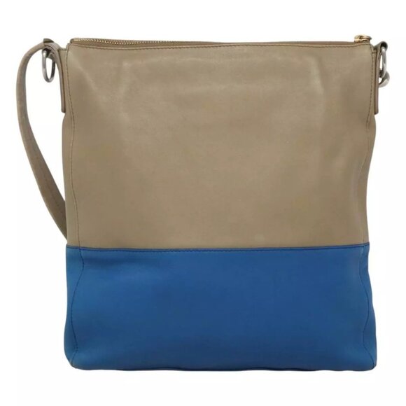 CELINE Shoulder Bag Leather Beige Gold blue Auth - Picture 10 of 15